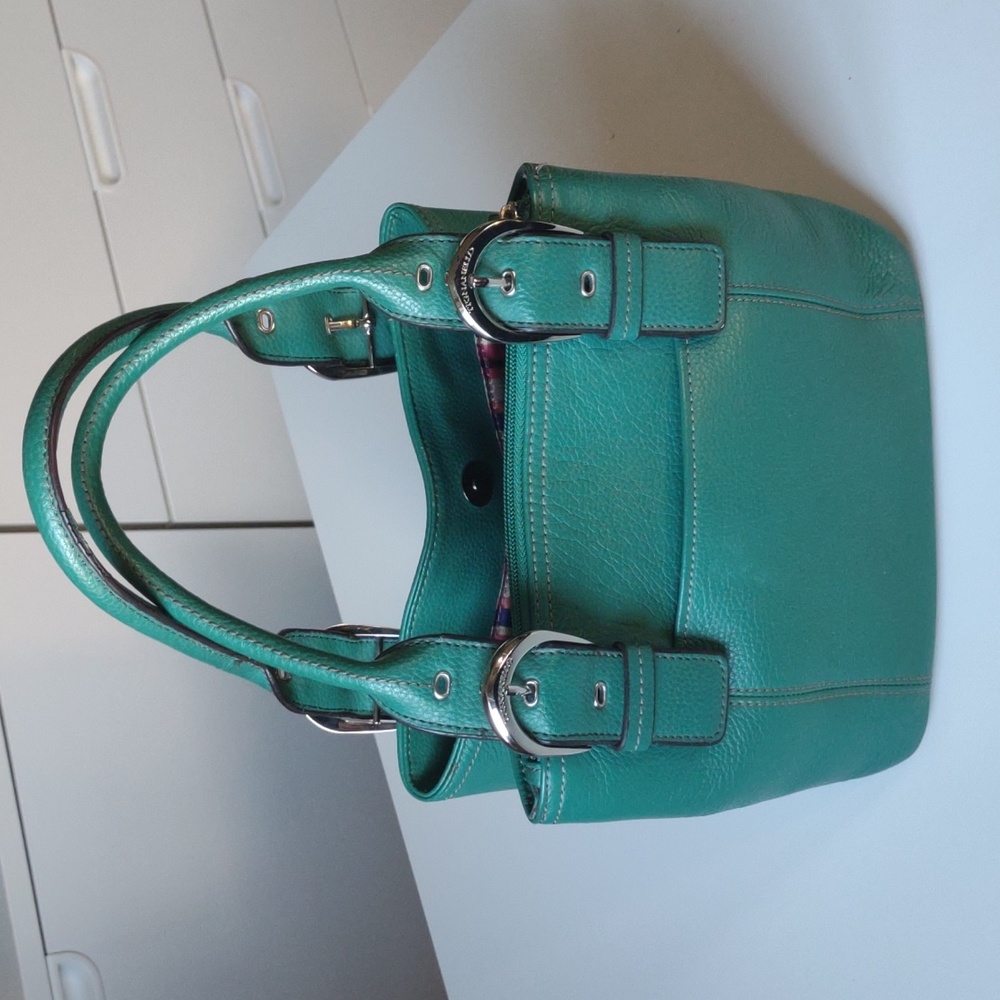 Tignanello Blue Green Pebble Leather Satchel